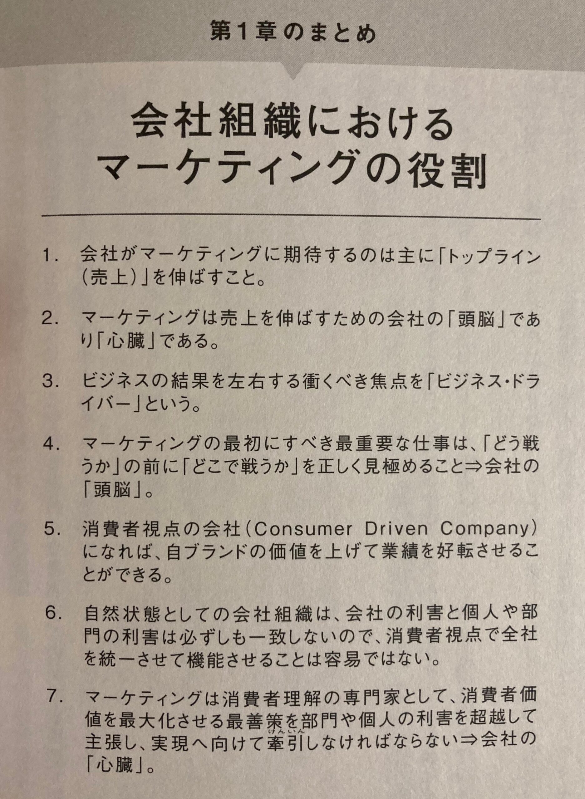 ブログ本文で紹介した章毎の「まとめ」の写真。これは第１章のもの。