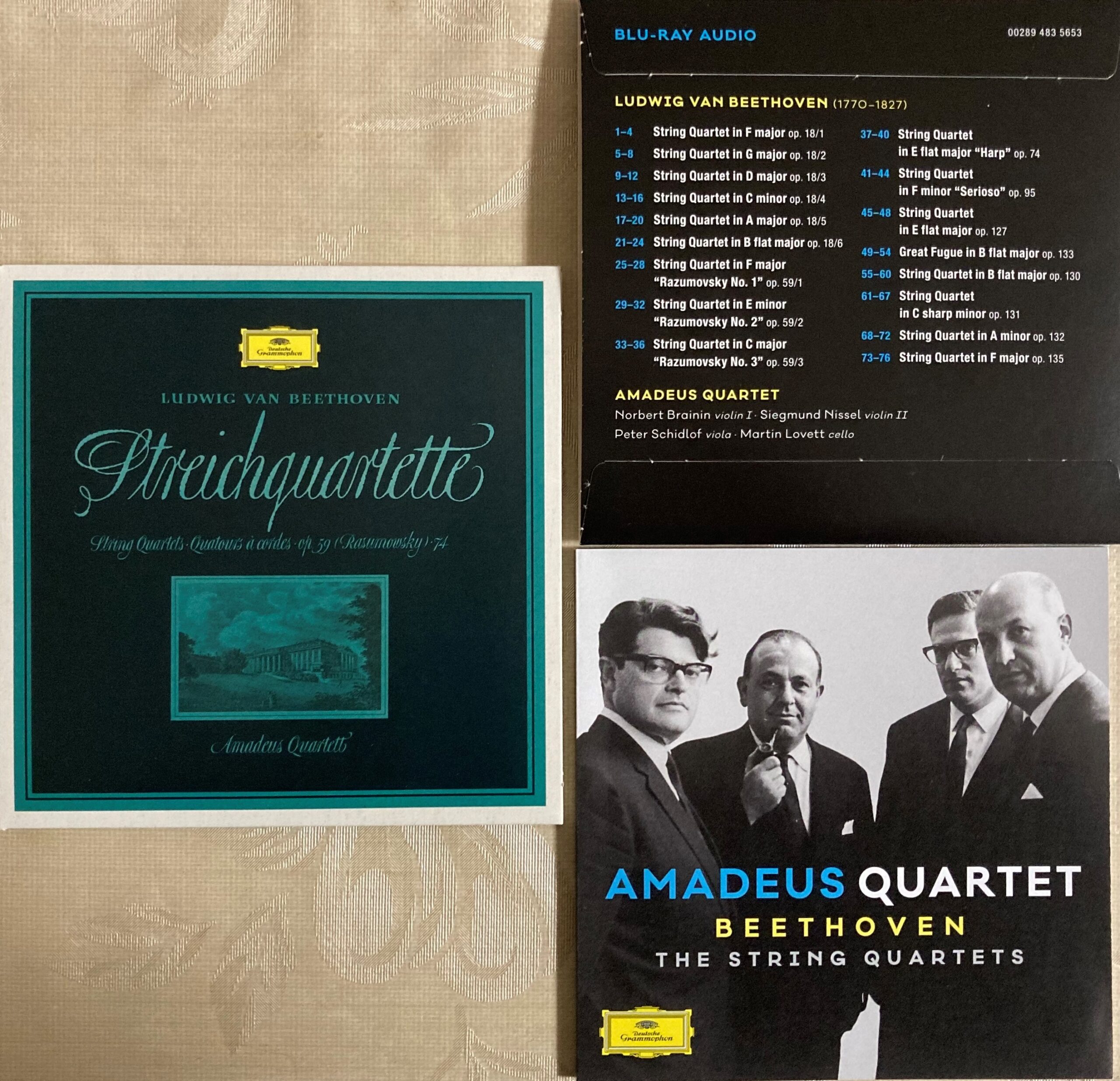 アマデウス弦楽四重奏団のベートーヴェンの弦楽四重奏曲全集の中期のジャケット写真など