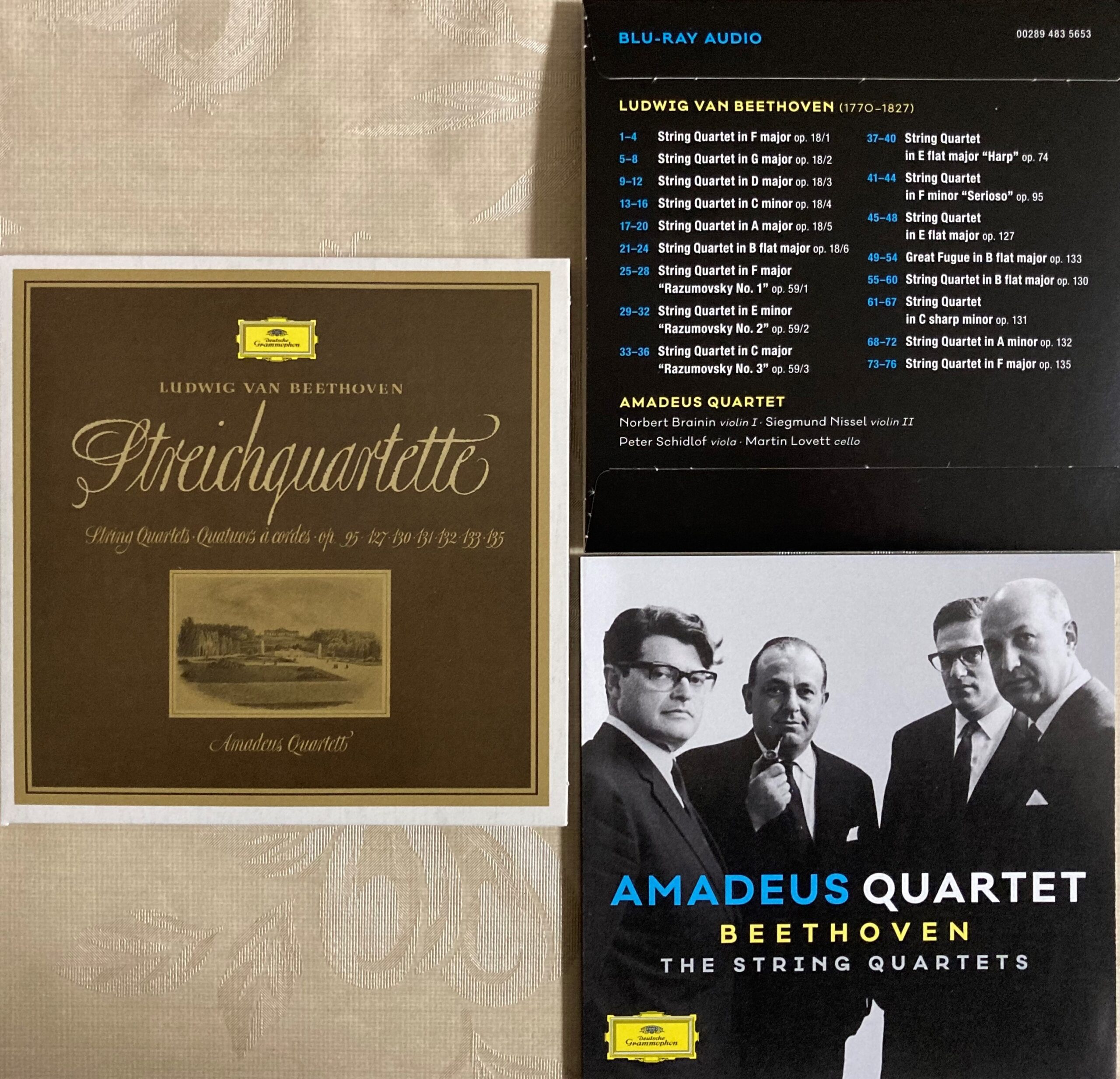 アマデウス弦楽四重奏団のベートーヴェンの弦楽四重奏曲全集の後期のジャケット写真など