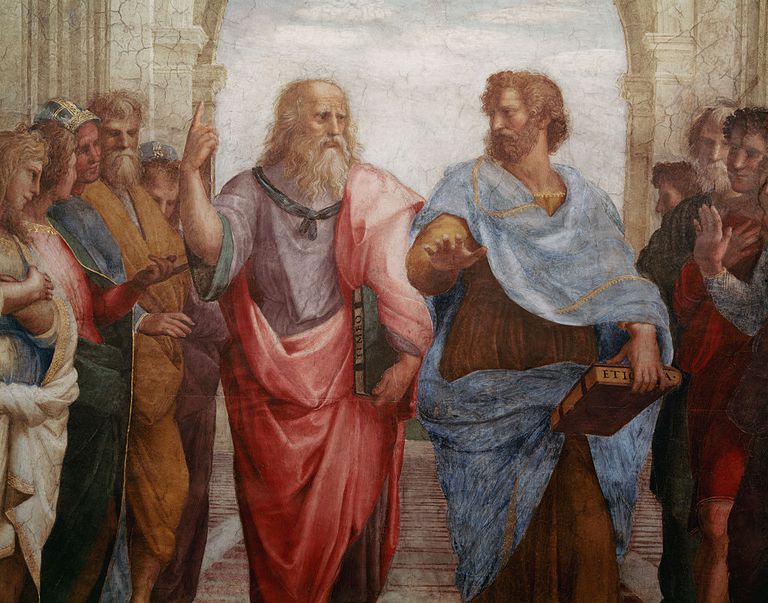 ラファエロの有名な絵画からプラトンとアリストテレスの部分