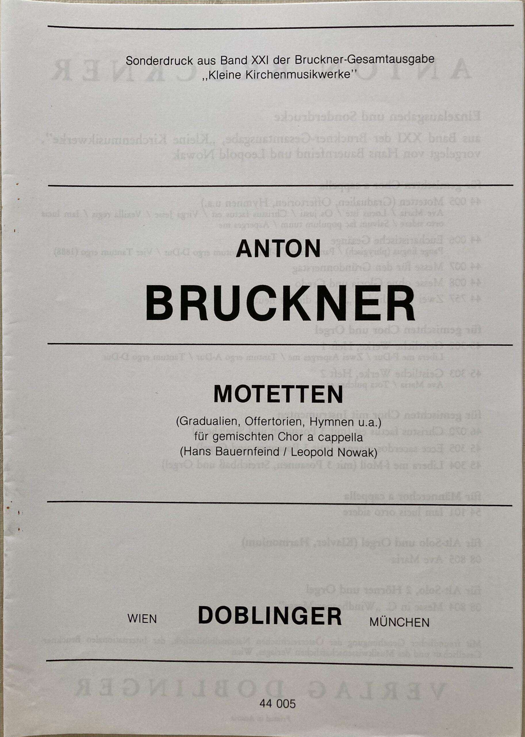 ドイツで出版されているブルックナーのモテットの表紙の写真