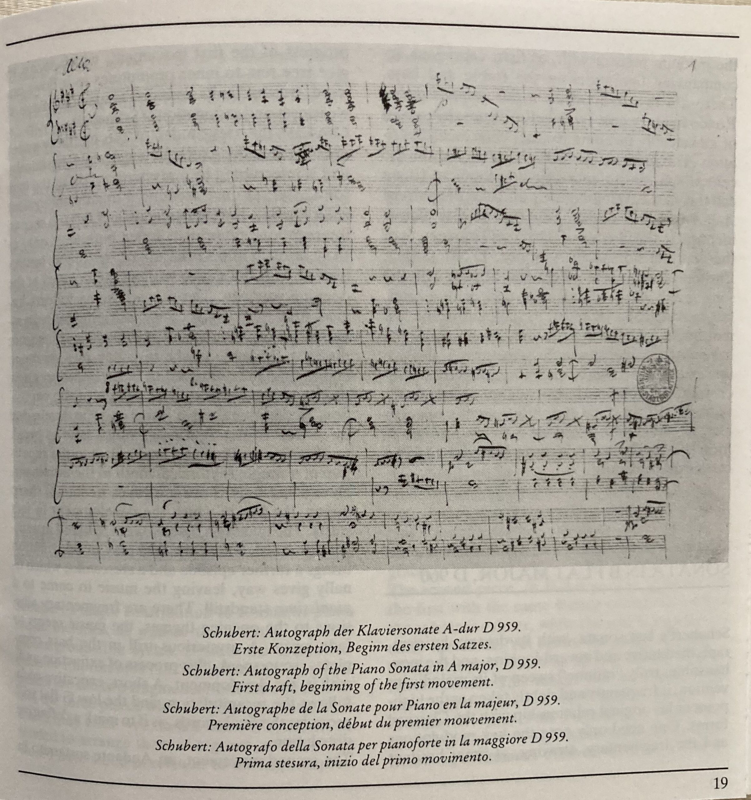 ポリーニ盤のＣＤの解説書に添付されている２０番のピアノソナタの楽譜の写し。