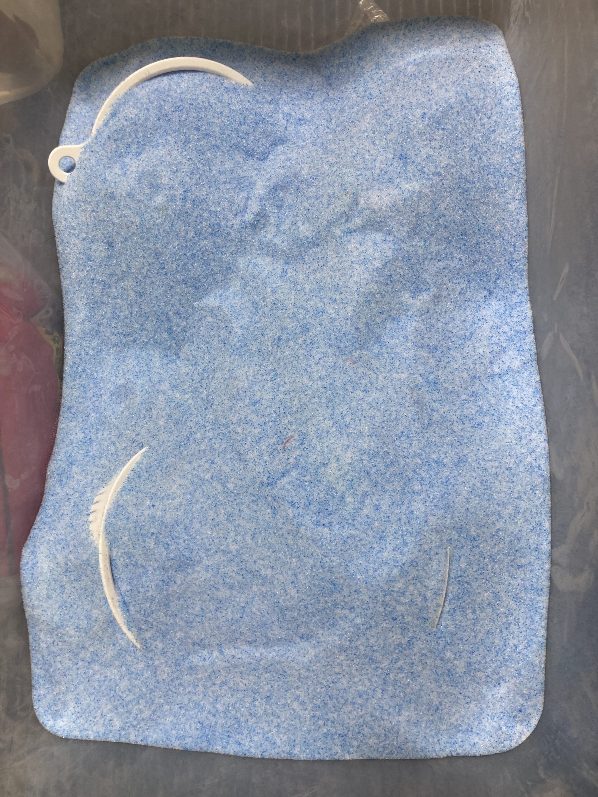 最後は一切、花の姿は見えなくなってしまう。この青いシリカゲルの中に、7輪のシャクヤクが漬け込まれている。