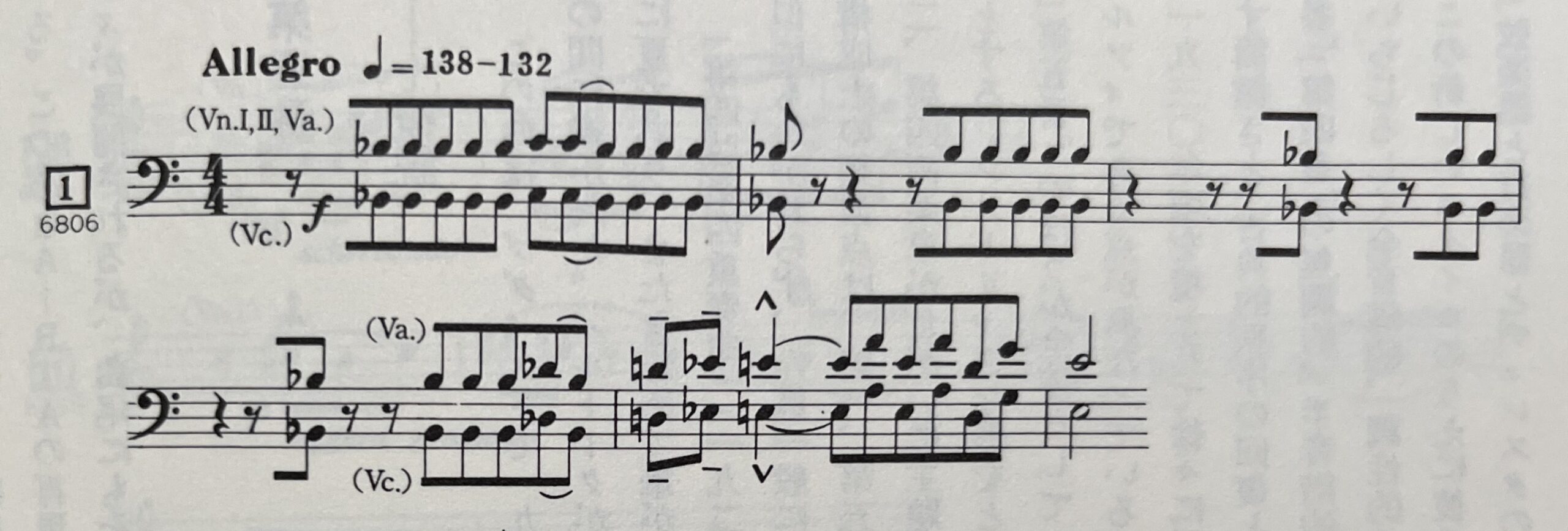 冒頭の衝撃的な音とリズムの洪水の楽譜。